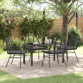 vidaXL Conjunto de Jantar de Jardim 5 Peças com Almofadas Preto Rattan Poliéster