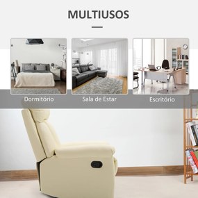 Poltrona Relax Reclinável Estofado em PU Poltrona de Sala de Estar com Apoio para os Pés Retrátil 80x97x107cm Bege