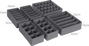 Conjunto Caixas de arrumação para roupa interior cinzento