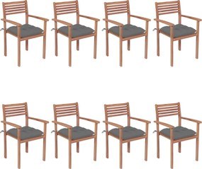 vidaXL Cadeiras de jardim empilháveis c/ almofadões 8 pcs teca maciça