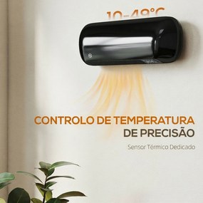 Aquecedor Elétrico de Parede 2000 W com 3 Modos Ecrã LED Termóstato Temporizador e Oscilação Preto