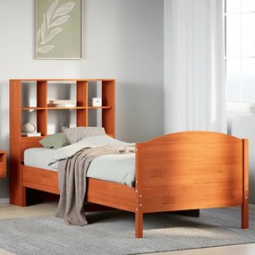 vidaXL Cama c/ estante sem colchão 100x200cm pinho maciço castanho-mel