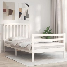 Estrutura de cama com cabeceira 100x200cm madeira maciça branco