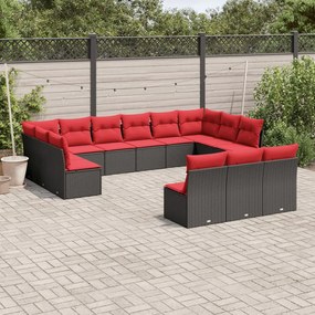 vidaXL 13 pcs conjunto sofás p/ jardim c/ almofadões vime PE castanho