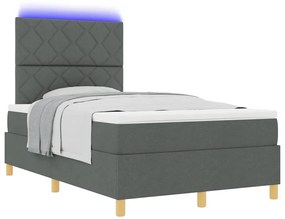 Cama Box Spring com Colchão &amp; LED Cinza Escuro 120x200 cm Tecido