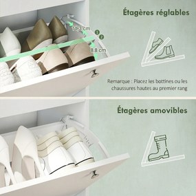 Sapateira para 32 Pares, 80 x 23,5 x 157 cm, 4 Gavetas Basculantes, Branco e Carvalho