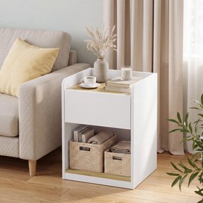 Mesa de Cabeceira, 42 x 37 x 55 cm, Com Gaveta e Passa-cabos, Branco
