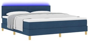 Cama Box Spring com Colchão &amp; LED Azul 180x200 cm Tecido