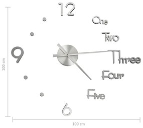Relógio de parede 3D com design moderno 100 cm XXL prateado