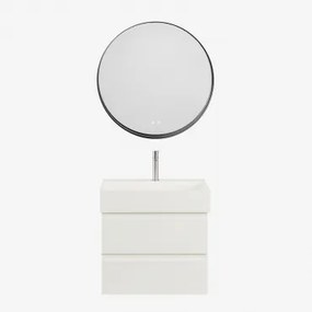 Conjunto De Móvel De Casa De Banho Suspenso Em Madeira E Folha De Freixo Com Lavatório Integrado Ona Branco & Redondo Led - Sklum