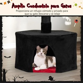 Arranhador para gatos gótico ajustável do chão ao teto de 55 x 29 x 245-300 cm Torre alta de 5 níveis com abrigo, rede e postes para arranhar Preto