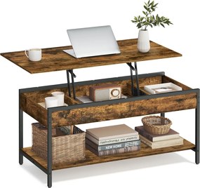 Mesa de centro com altura ajustável, 50 × 100 cm, com compartimento, castanho vintage e Preto