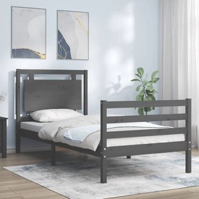 vidaXL Estrutura de cama com cabeceira 90x200 cm madeira maciça cinza