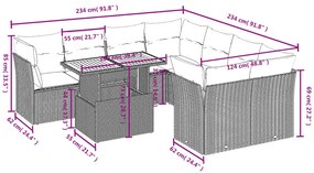 9 pcs conjunto de sofás p/ jardim com almofadões vime PE bege