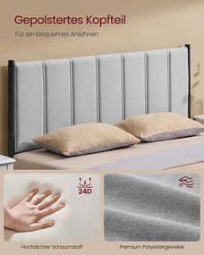 Estrutura de cama de casal 207 x 141,5 x 104 cm (COLHÃO NÃO INCLUIDO) com base em aço cinzento