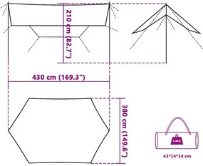 Lona de campismo 430x380x210 cm impermeável azul