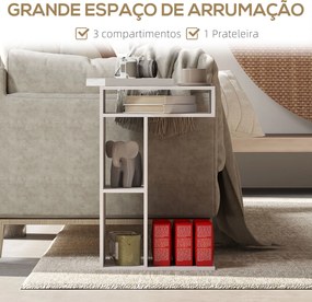 Mesa Auxiliar em Forma de C Mesa Auxiliar para Sofá com Rodas Compartimentos Abertos 40x30x69 cm Branco