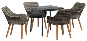Conjunto de Jantar de Jardim de 5 Peças Cinza em Rattan Sintético