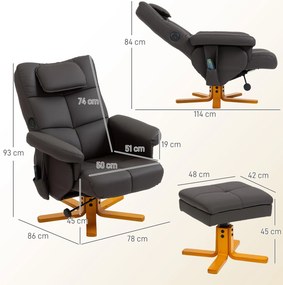 Cadeira de massagem com apoio para os pés, encosto reclinável até 135°, compartimento de arrumação, comando à distância