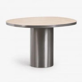 Mesa De Jantar Oval 120x100 Cm Em Pedra Natural E Aço Inoxidável Fertrix Travertine - Sklum