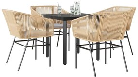 Conjunto jantar jardim 5 peças almofadas vidro vime PE castanho