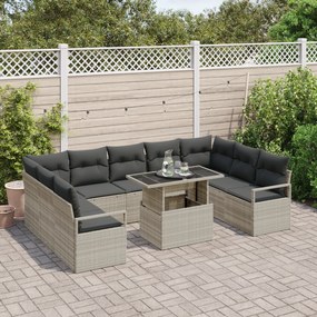 Conjunto de Sofá de Jardim vidaXL de 10 Peças com Almofadas Cinzento C
