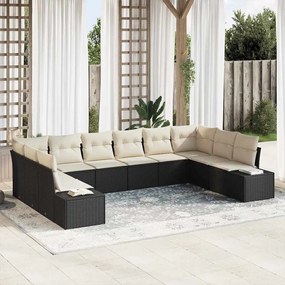 vidaXL Conjunto de Sofá de Jardim de 10 Peças com Almofadas Preto Polirattan