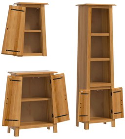 3 pcs conjunto móveis p/ casa de banho madeira de pinho maciça