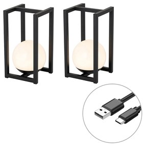 LED Conjunto de 2 candeeiros de mesa exteriores pretos com toque recarregável - Nowi Moderno