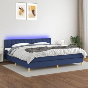 vidaXL Cama box spring c/ colchão e LED 200x200 cm tecido azul