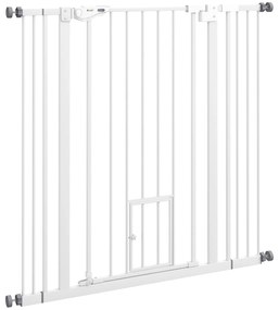 PawHut Barreira de Segurança para Cães com Porta Pequena Fechamento Automático e Sistema Duplo de Bloqueio 74-101x104,1 cm Branco
