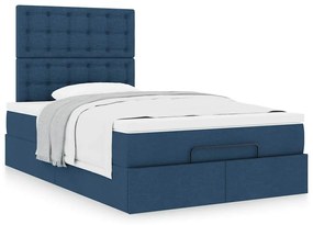 Estrutura de cama otomana com colchão 120x200 cm tecido azul