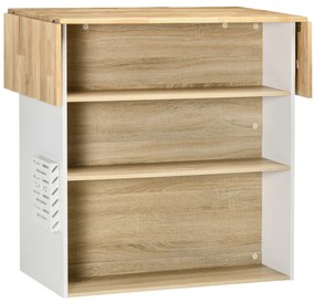 HOMCOM Móvel Ilha de Cozinha Carrinho de Cozinha com Laterais Abatíveis 3 Prateleiras Abertas e Suporte para Facas para Sala de Jantar Restaurante Estilo Moderno 140x55x91cm Carvalho e Branco