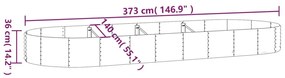 Canteiro elevado jardim 373x140x36 aço revestido a pó prateado