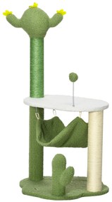 PawHut Árvore Arranhador para Gatos com Forma de Cacto com Rede Plataforma Postes de Sisal e Bola Divertida 45x45x90cm Verde