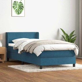 vidaXL Cama com molas/colchão 100x220 cm veludo azul-escuro