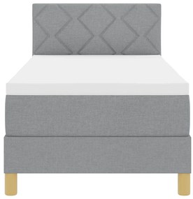 Cama Box Spring com Colchão &amp; LED Cinza Claro 80x200 cm Tecido
