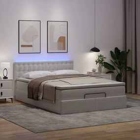 Cama otomana com colchões &amp; LEDs 140x200 cm couro artificial