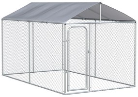 PawHut Canil de Exterior com Toldo Anti-UV Porta com Trava e Estrutura de Metal Galvanizado 4x2,3x2,32 cm Prata