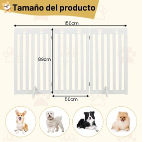 Barra de segurança extra largo com 2 pés de apoio Barreira interior de 3 painéis para escadas autónomas 50 x 89 cm Branco