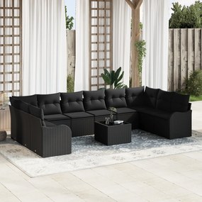 Conjunto de Sofá de Jardim vidaXL de 11 Peças com Almofadas Bege Poli Rattan