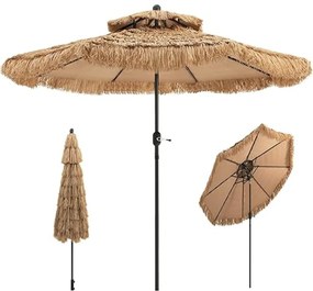 Guarda-sol havaiano de 2,47 m em palha PE dobrável com teto duplo SEM BASE Natural