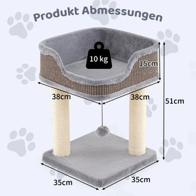 Arranhador para gatos 38 x 38 x 51 cm com assento grande em pelúcia, móveis para gatos, árvore para trepar cinza.