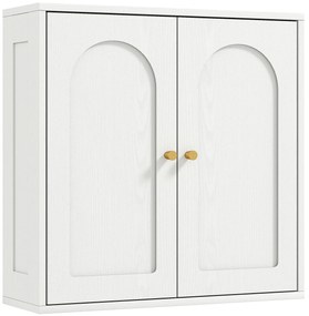 HOMCOM Armário de Casa de Banho de Parede Móvel de Casa de Banho Suspenso com Prateleiras 2 Portas com Desenho em Arco Puxadores Dourados 60x20x60 cm Branco