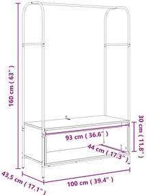 Cabide com Prateleiras Madeira Antiga 100x44x160 cm