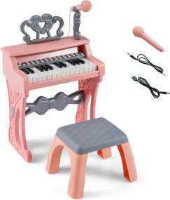 Piano de 25 teclas para crianças com atril e microfone Brinquedo educativo para aprendizagem precoce 3+ anos 45 x 17,5 x 32,5 cm Rosa