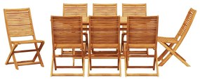 Conjunto de Jantar de Jardim Manual 9 pcs Castanho Largo