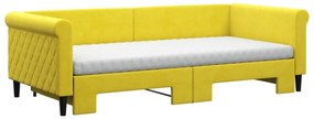Sofá-cama com gavetão e colchões 90x200 cm veludo amarelo