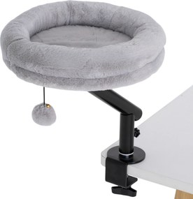 PawHut Cama de Secretária para Gato Rotação de 360° e Altura Ajustável, Cama para Gato Lavável com Bola de Brinquedo, 35x35x48 cm, Cinzento | Aosom Portugal