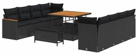 Conjunto de Sofá de Jardim vidaXL de 11 Peças com Almofadas Preto Ratt